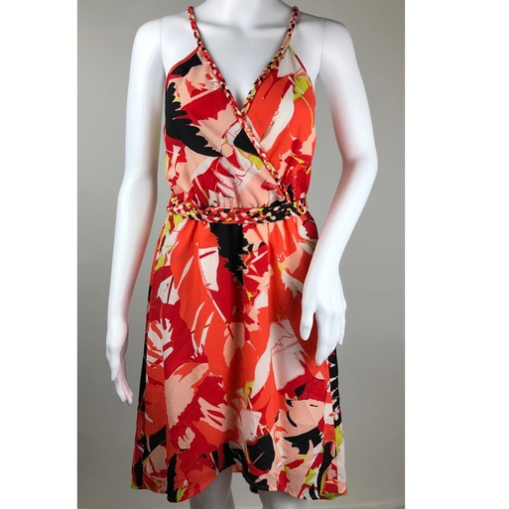💋 Bebe Orange Multicolor Floral Dress L new RARE 💋